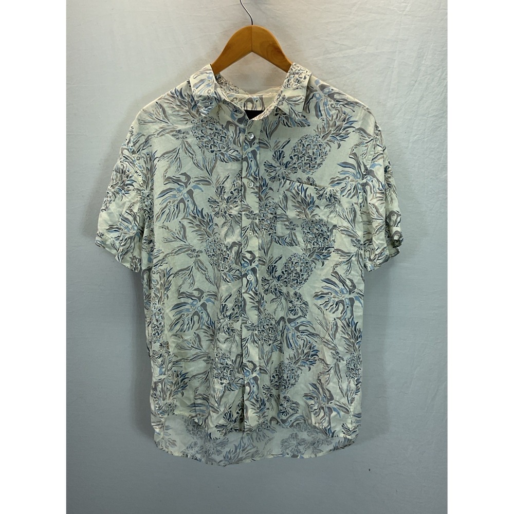 Rails Button Down Carson Shirt Men M Blue tropical Hawaiian Linen Blend S/S